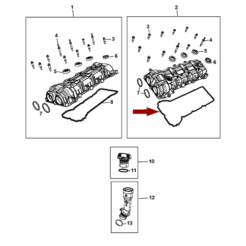 Схема расположения прокладки клапанной левая сторона крышки Chrysler 300C | Крайслер 300 11-17 года выпуска