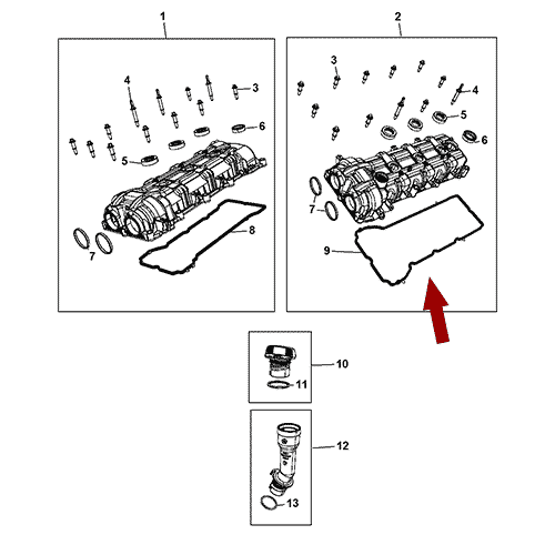 Схема расположения прокладки клапанной левая сторона крышки Chrysler Town Country | Крайслер Таун Кантри 11-16 года выпуска
