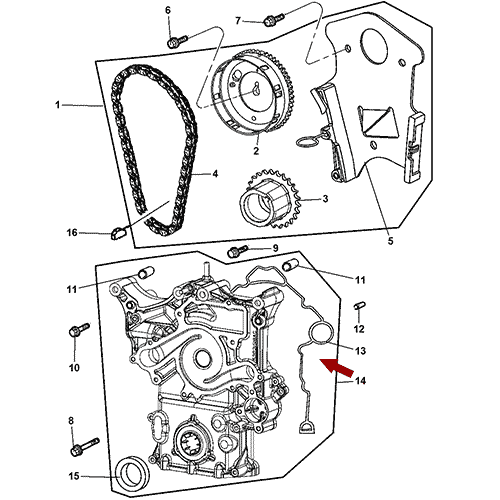 Схема расположения передней крышки ДВС на Chrysler Aspen | Крайслер Аспен 07–09 года выпуска