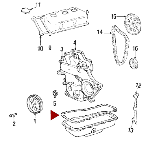 Схема расположения прокладки поддона на Крайслере Таун Кантри 3.3 / 3.8 л.