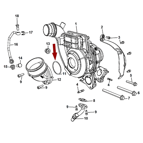 Схема расположения прокладки турбины Chrysler 300C | Крайслер 300 13–14 года выпуска