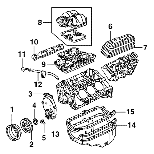 Схема расположения прокладок впускного коллектора на Chevrolet Blazer | Шевроле Блейзер 94–95 года выпуска