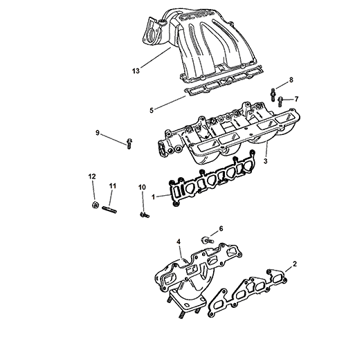 Схема расположения прокладки впускного коллектора на Крайслере Вояджер 01–06 годов выпуска 2.4 л.