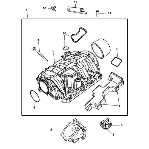 Схема расположения прокладки впускного коллектора (комплекта) на Крайслер Аспен 09 года выпуска