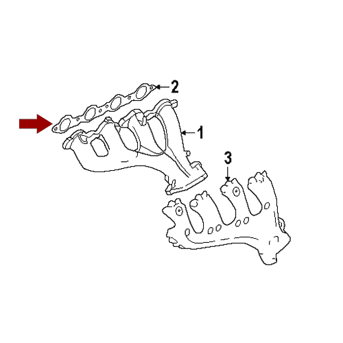 Схема расположения прокладки выпускного коллектора Cadillac Escalade | Кадиллак Эскалейд 02–14 года выпуска