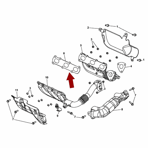 Схема расположения прокладки выпускного коллектора Chrysler 300C | Крайслер 300Ц 13–14 года выпуска