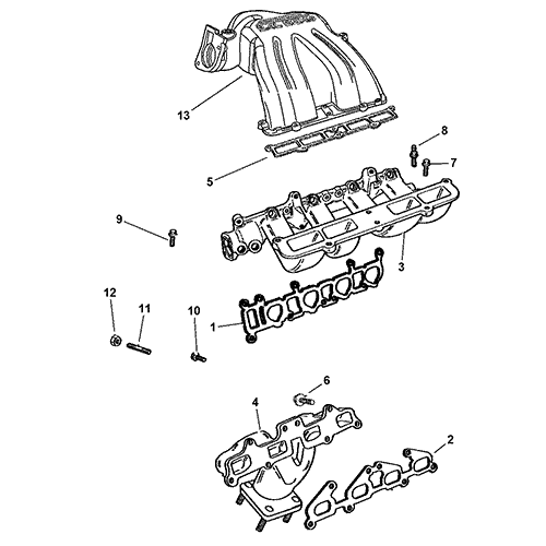 Схема расположения прокладки выпускного коллектора на Крайслер Вояджер 01–03 года выпуска