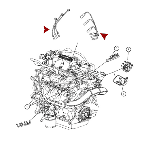 Схема расположения проводов высоковольтных для Крайслер Вояджер 3.3/3.8 литровых 