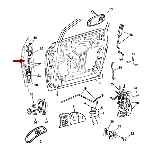 Схема расположения петель комплекта на Крайслер Вояджер 01–03