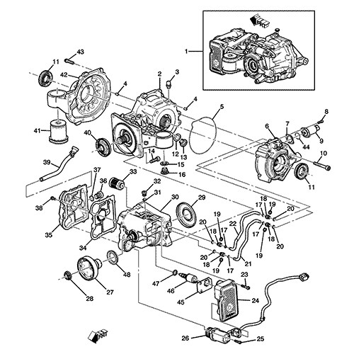Схема расположения частей ремкомплекта прокладок (редуктора) заднего моста на Cadillac SRX | Кадиллак Срикс 10–16 года выпуска 