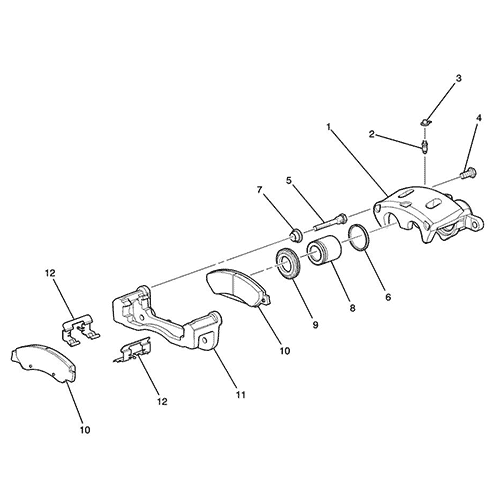 Схема расположения ремкомплекта тормозного суппорта Cadillac Escalade | Кадиллак Эскалейд 07–10 года выпуска