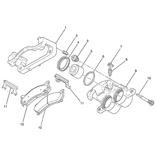 Схема расположения ремкомплекта тормозного суппорта Chevrolet Avalanche | Шевроле Аваланч 07–08 года выпуска