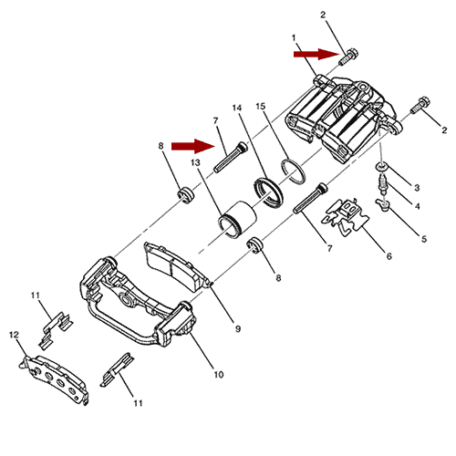 Схема расположения ремкомплекта заднего суппорта Chevrolet Avalanche | Шевроле Аваланч 07–13 года выпуска