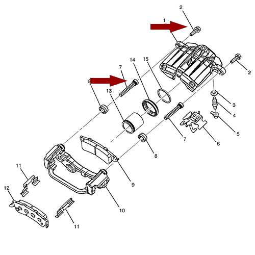 Схема расположения ремкомплекта заднего суппорта Chevrolet Tahoe | Шевроле Тахо 07–17 года выпуска