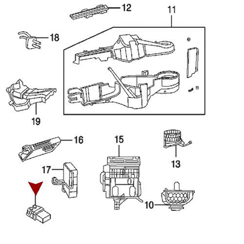 Схема расположения резистора печки на Chrysler Voyager | Крайслере Вояджер 00