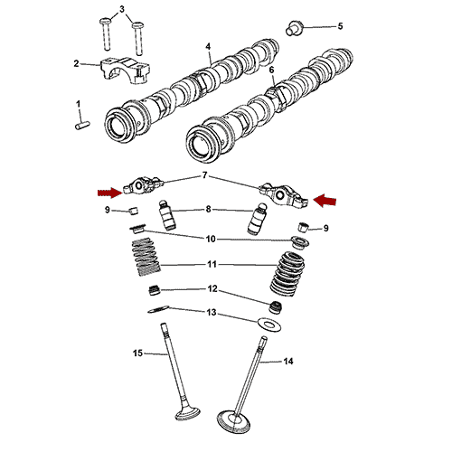 Схема расположения рокеров распредвала Chrysler Town Country | Крайслер Таун Кантри 11–16 года выпуска