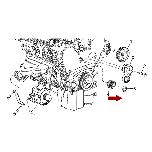 Схема расположения ролика приводного ремня Chrysler 300C | Крайслер 300Ц 07–17 года выпуска 