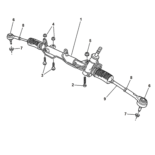 Схема расположения наконечника рулевого на Крайслере Вояджер 01–03 года выпуска