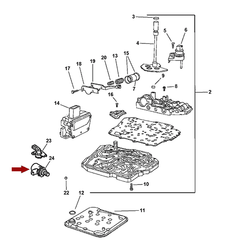 Схема расположения датчика давления АКПП Chrysler 300C | Крайслер 300Ц 06–10 года выпуска