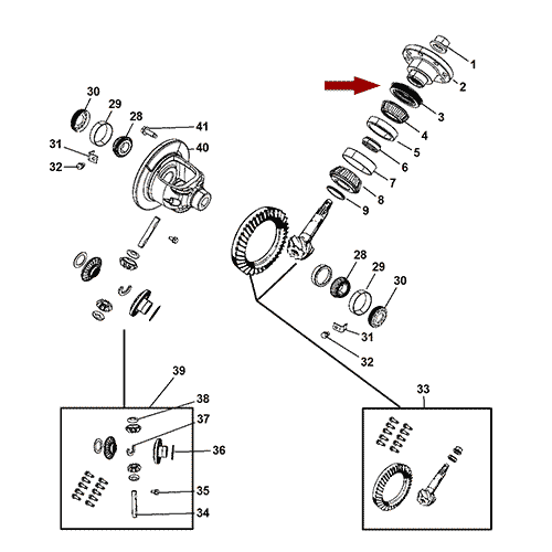 Схема расположения сальника хвостовика дифференциала Chrysler Aspen | Крайслер Аспен 07–08 года выпуска