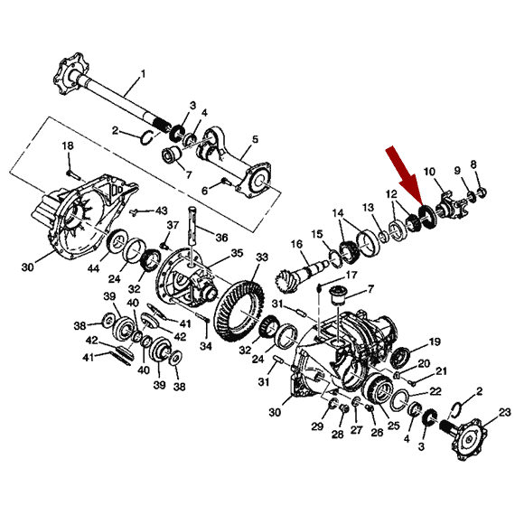 Схема расположения сальника хвостовика переднего моста на Hummer H2 | Хаммер H2 (Н2) 03-09 годов выпуска