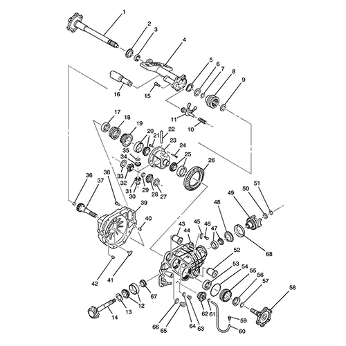 Схема расположения сальника хвостовика переднего редуктора Chevrolet Avalanche | Шевроле Аваланч 02–06 года выпуска