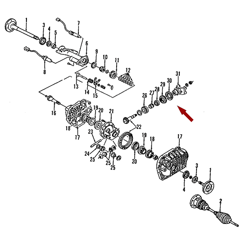 Схема расположения сальника хвостовика переднего редуктора Chevrolet Blazer | Шевроле Блейзер 87–99 года выпуска