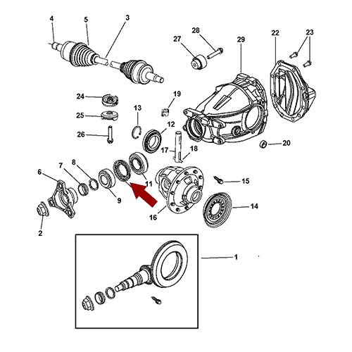 Схема расположения масляного насоса двигателя на Chrysler 300C | Крайслер 300С (Ц) 05–08 года выпуска 