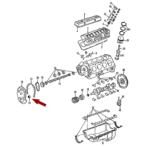 Схема расположения сальника коленвала Chevrolet Tahoe | Шевроле Тахо 96–00 года выпуска