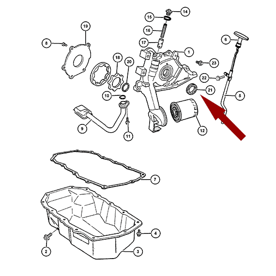 Схема расположения сальника коленвала переднего на Крайслере Вояджер 01-06 годов выпуска внутренний