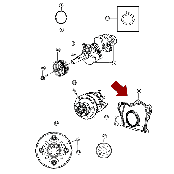 Схема расположения сальника коленвала заднего на Крайслере 300С 12-14 годов выпуска