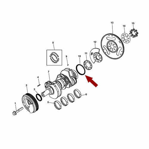 Схема расположения сальника коленвала заднего Chrysler 300C | Крайслер 300 13–14 года выпуска