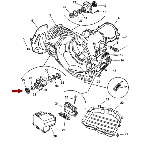 Схема расположения сальника переднего привода на Крайслере Вояджер 00–03 года выпуска