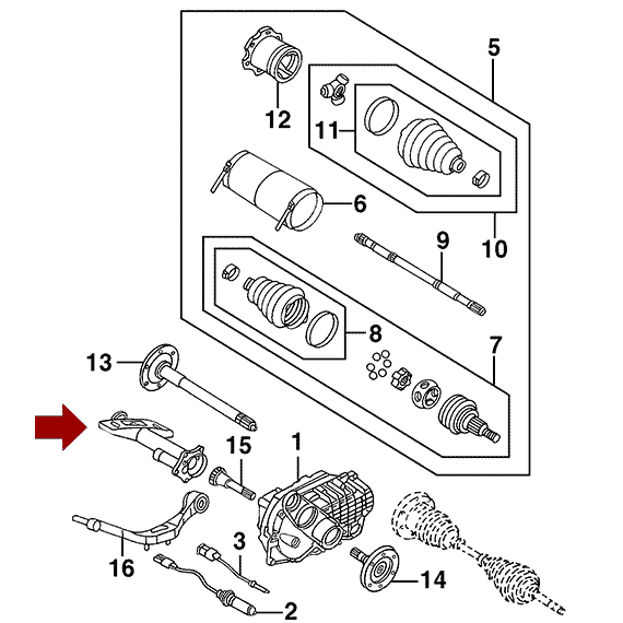 Схема расположения сальника полуоси на Cadillac Escalade | Кадиллаке Эскалейд 02-03 годов выпуска