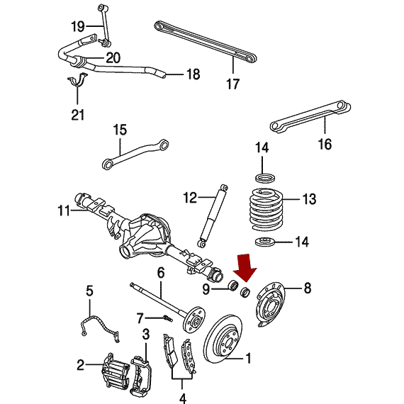 Схема расположения сальника полуоси заднего моста на Cadillac Escalade | Кадиллак Эскалей 03-14 годов выпуска