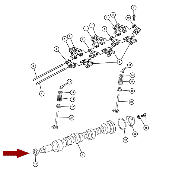 Схема расположения сальника распредвала переднего на Крайслер 300 С 05-09 годов выпуска