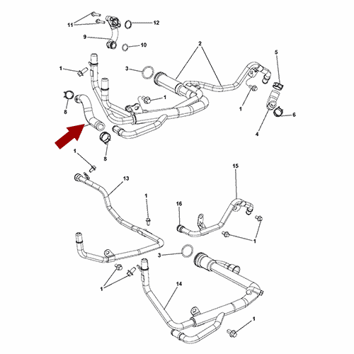 Схема расположения шланга системы охлаждения Chrysler 300 | Крайслер 300 13–14 года выпуска