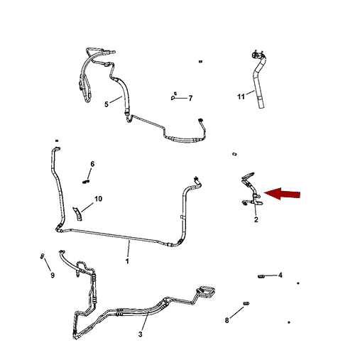 Схема расположения шланга (трубки) гур обратки на Chrysler Town & Country | Крайслер Таун Кантри 08–10 года выпуска 