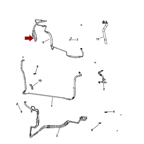 Схема расположения шланга (трубки) высокого давления гидроусилителя (ГУР) на Chrysler Town & Country | Крайслер Таун Кантри 08–10 года выпуска 