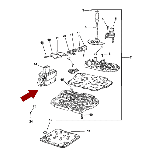 Схема расположения соленоида Акпп (электроклапана) на Chrysler 300C | Крайслер 300C (Ц) 04–10 года выпуска 