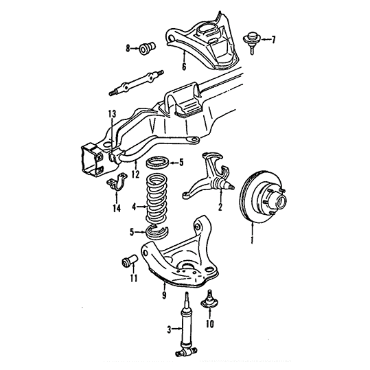 Схема расположения стойки стабилизатора передней левой на Шевроле Трейлблейзер 02-03 годов выпуска