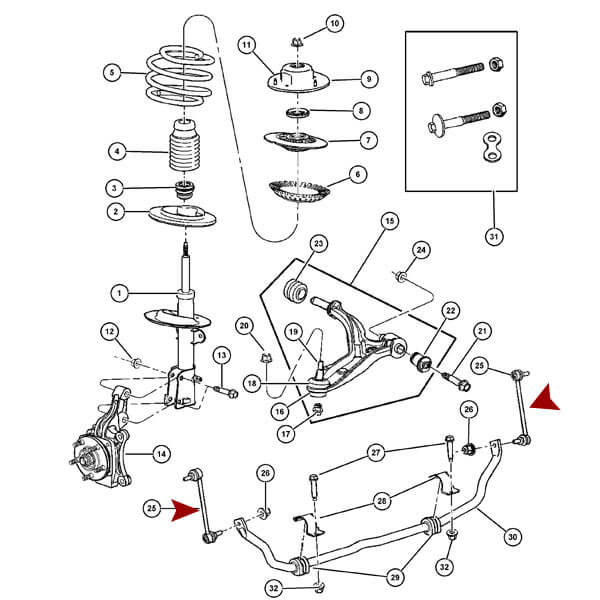 Схема расположения стойки стабилизатора передней крайслер вояджер