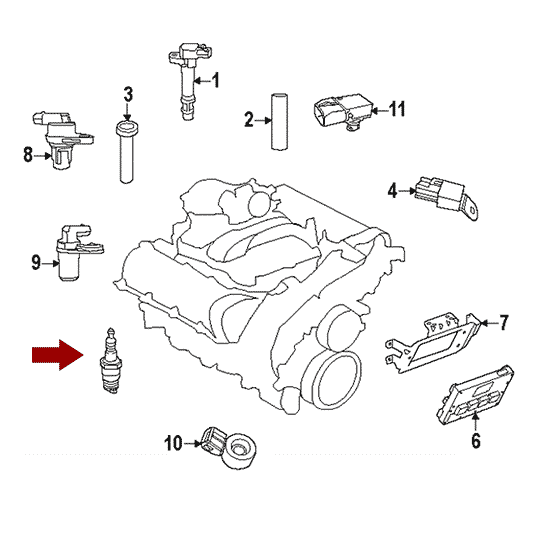Схема расположения свечи зажигания на Крайслере Таун Кантри 11-16 годов выпуска