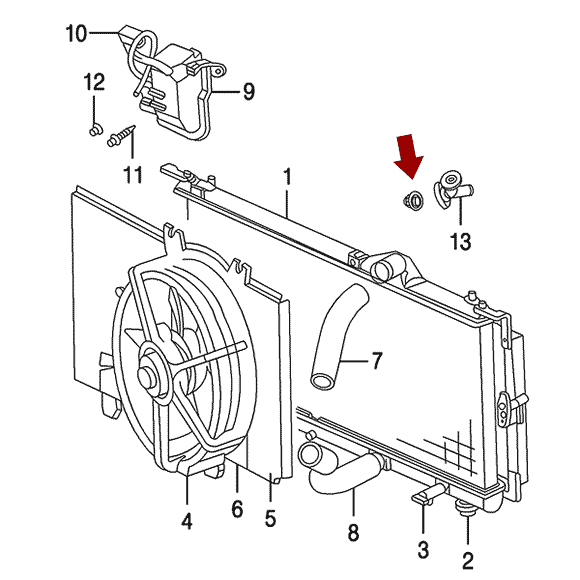 Схема расположения термостата на Крайслере Пт крузер 01-10 годов выпуска