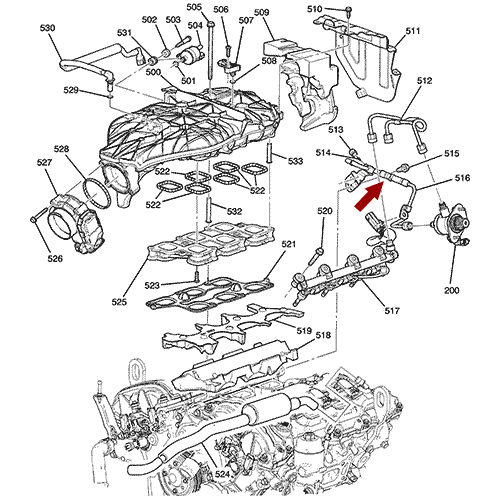 Схема расположения трубки топливной на Chevrolet Camaro | Шевроле Камаро 12–15 года выпуска