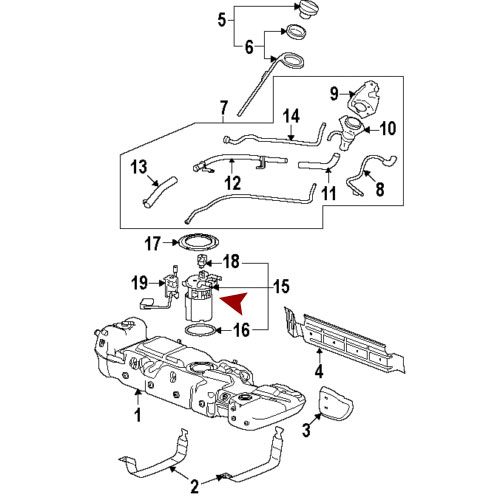 Схема расположения топливного насоса (бензонасоса) на Cadillac Escalade | Кадиллак Эскалейд