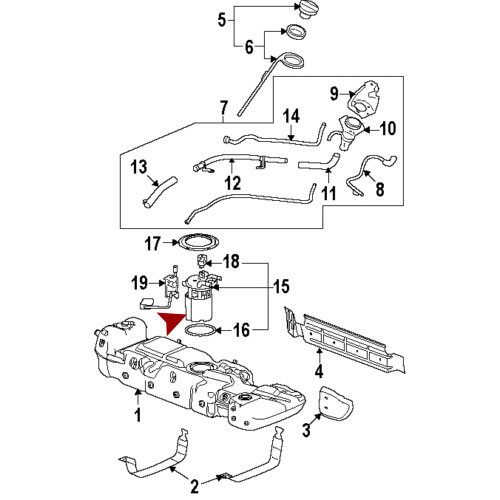 Схема расположения топливного насоса (бензонасоса) на Cadillac Escalade | Кадиллак Эскалейд ESV/EXT
