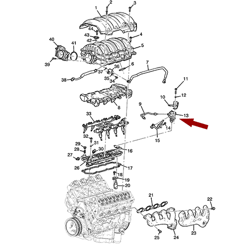 Схема расположения топливного насоса (ТНВД) на Chevrolet Tahoe | Шевроле Тахо 15–17 года выпуска