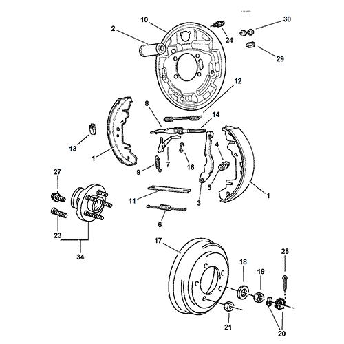 Схема расположения колодок тормозных барабанных на Крайслере Вояджер 00–03 года выпуска
