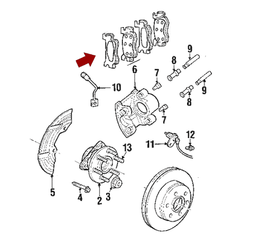 Схема расположения тормозных колодок передних на Краслере Вояджер 01-07 